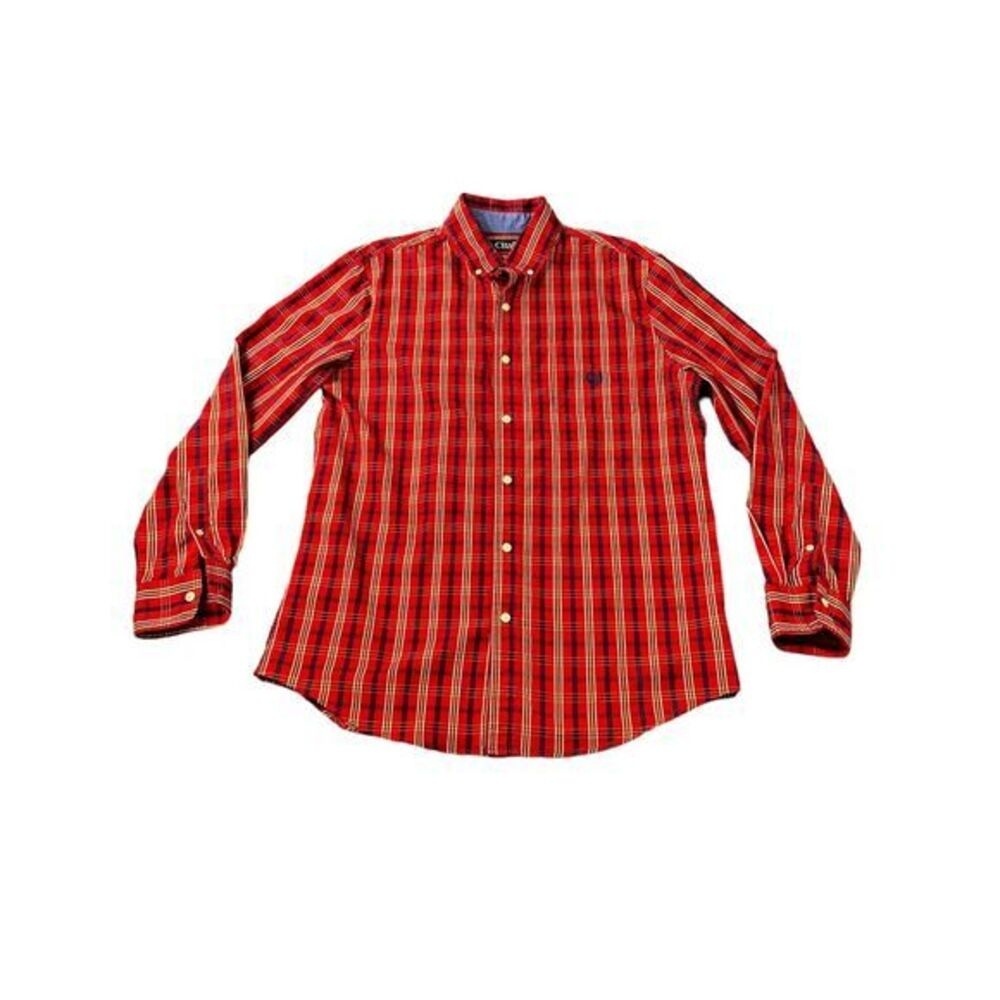 Chaps Men's Long Sleeve Button‎ Up Red Plaid Dress Shirt Size Medium